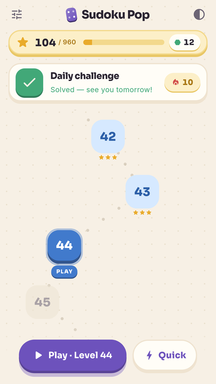 The level map: chapters of candy-colored levels with stars